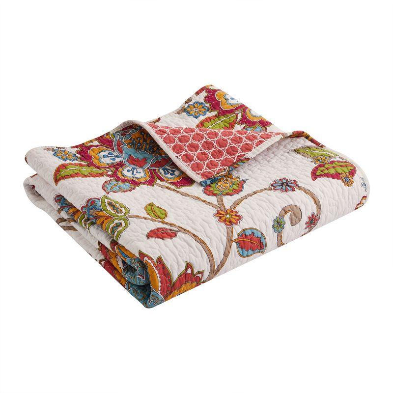 Clementine Autumnal Jacobean Floral Cotton Quilted Throw 50x60in