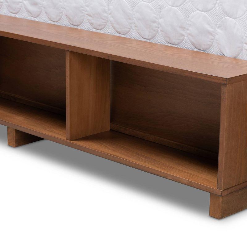 Arthur Wood Platform Bed with Built-In Shelves Ash Walnut - Baxton Studio