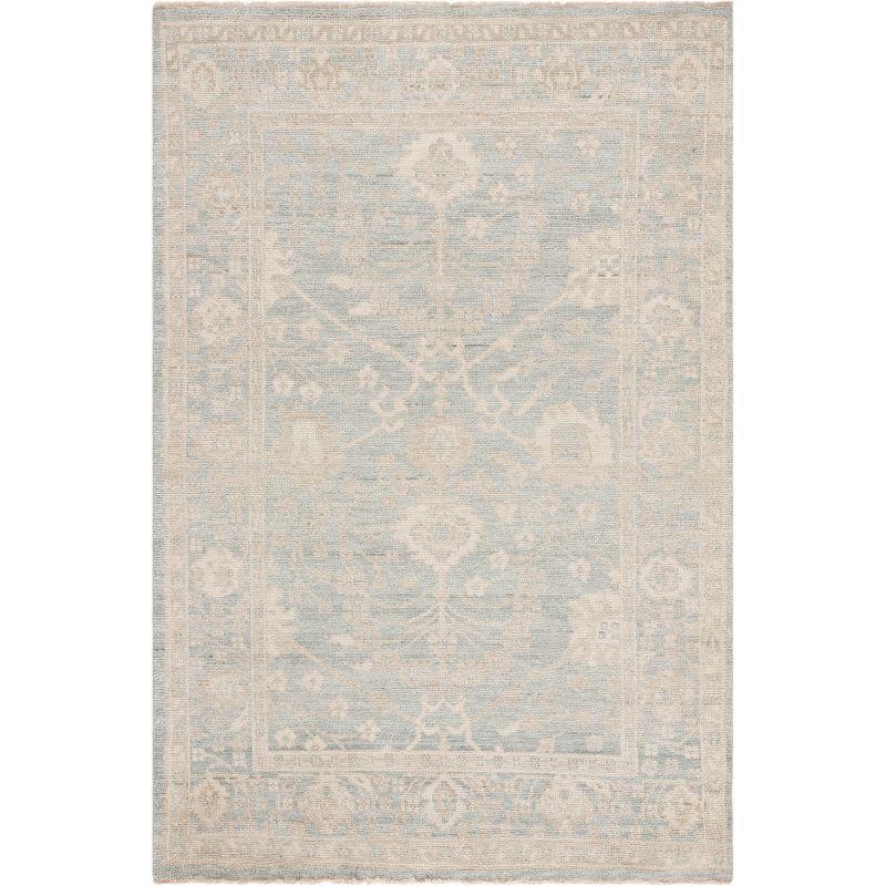 Light Blue and Ivory Hand-Knotted Wool Area Rug, 8' x 10'