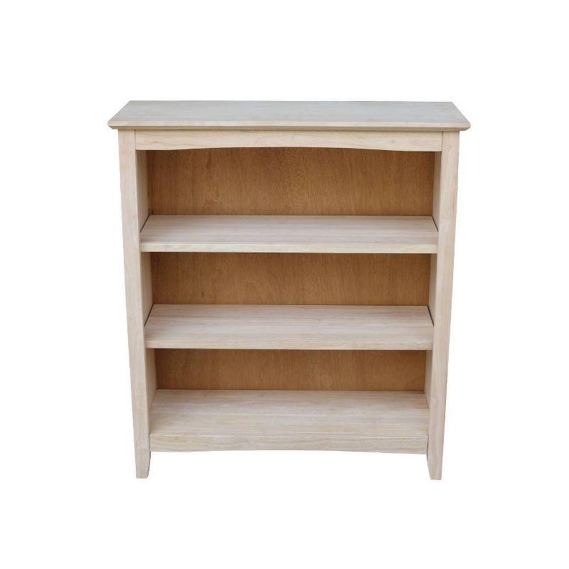International Concepts 36" Shaker Bookshelf Unfinished: Mid-Century Modern Style, 3-Tier Storage, Hardwood Construction