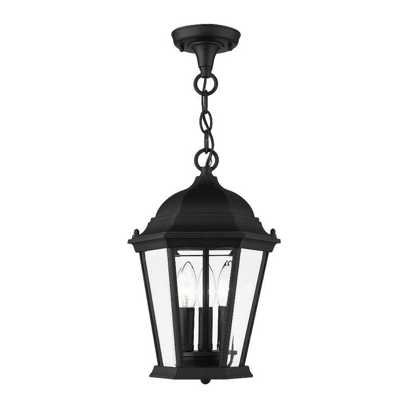 Hamilton Textured Black 3-Light Outdoor Pendant with Clear Beveled Glass