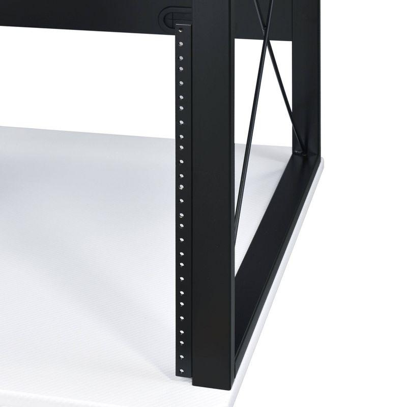 72" Megara Desks White and Black Finish - Acme Furniture: Metal Frame, Wood Surface, Open Storage Shelf