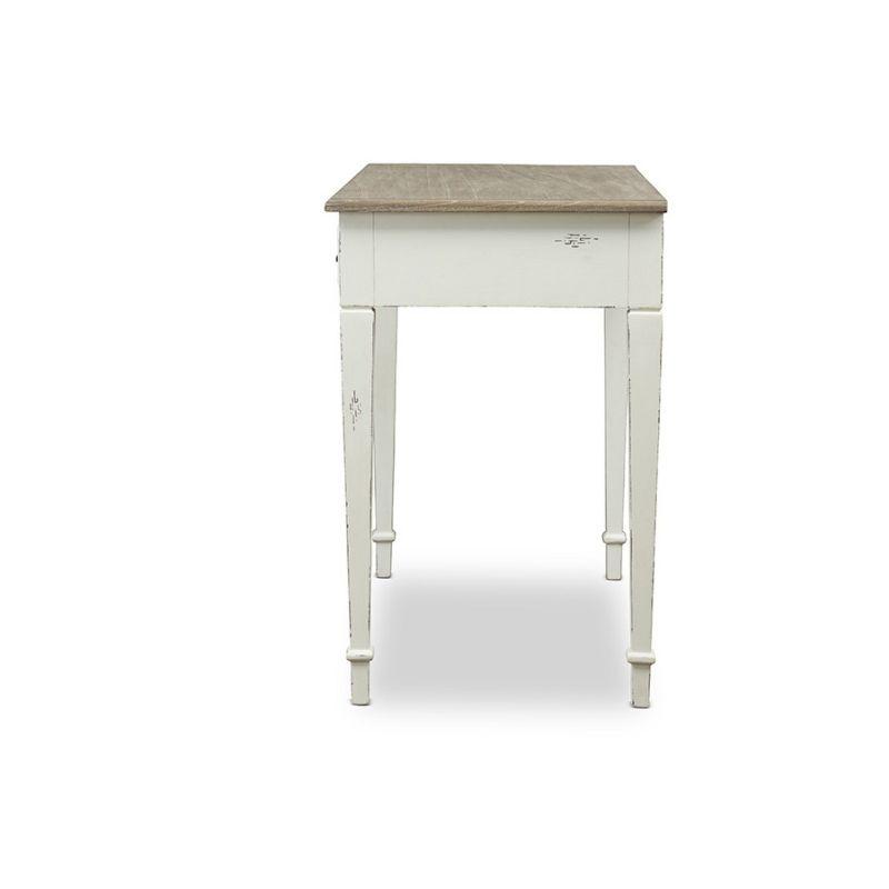 Dauphine Traditional French Accent Writing Desk White/Light Brown - Baxton Studio: Farmhouse Style, Storage Shelf