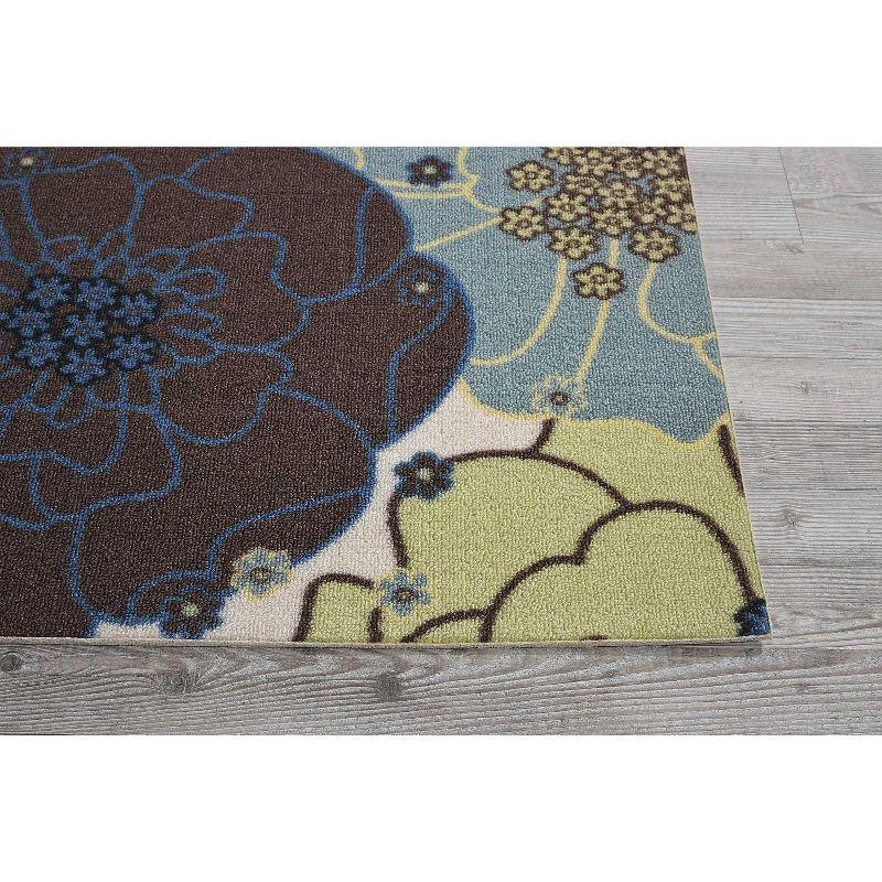 Light Blue Floral Synthetic Square Indoor/Outdoor Rug