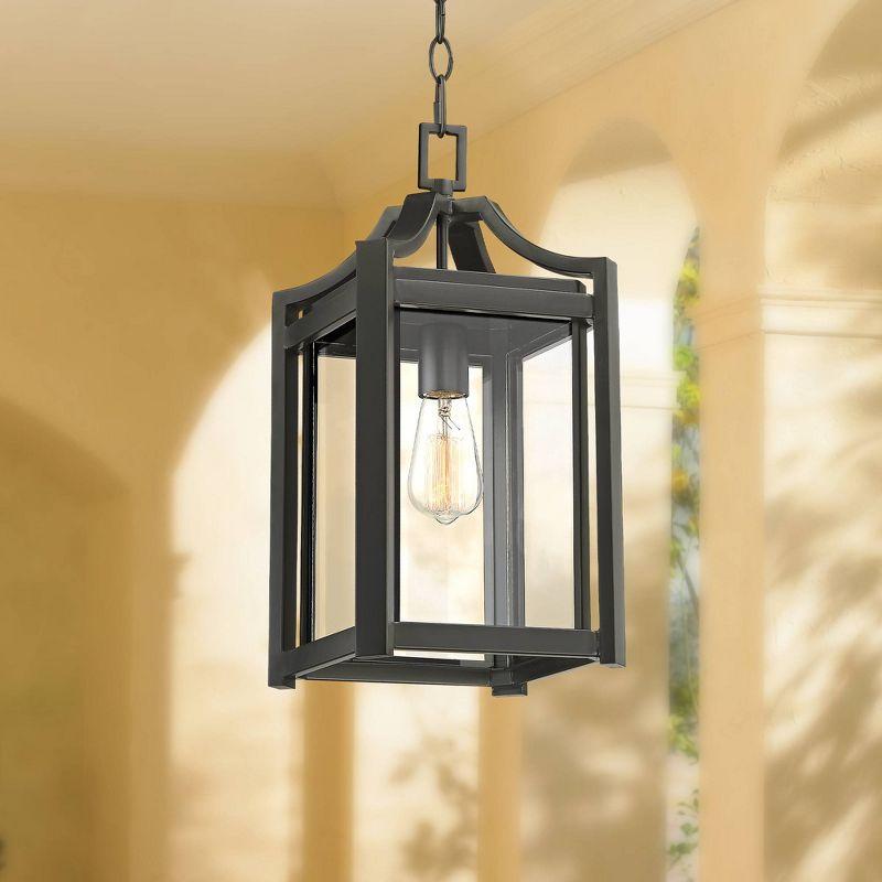 Rockford Rustic Farmhouse Black Iron Outdoor Hanging Light with Clear Beveled Glass