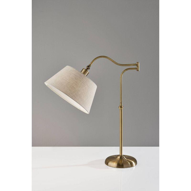 Antique Brass Adjustable Swing Arm Table Lamp with Cream Shade