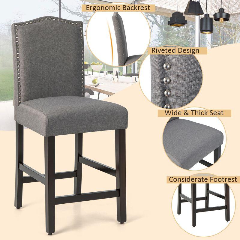 Costway Set of 2 Upholstered Bar stools 25''  Counter  Height Chairs with Rubber Wood Legs Grey