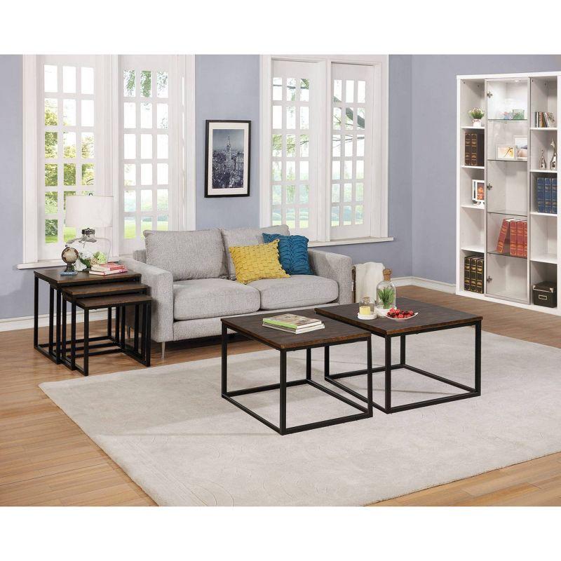 27.5" Set Of 2 Arcadia Acacia Wood Square Coffee Tables Antiqued Mocha - Alaterre Furniture: Industrial Style, Trestle Base