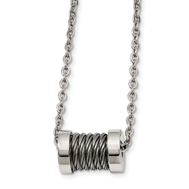 Black Bow Jewelry Stainless Steel Wire Barrel Necklace 24 Inch