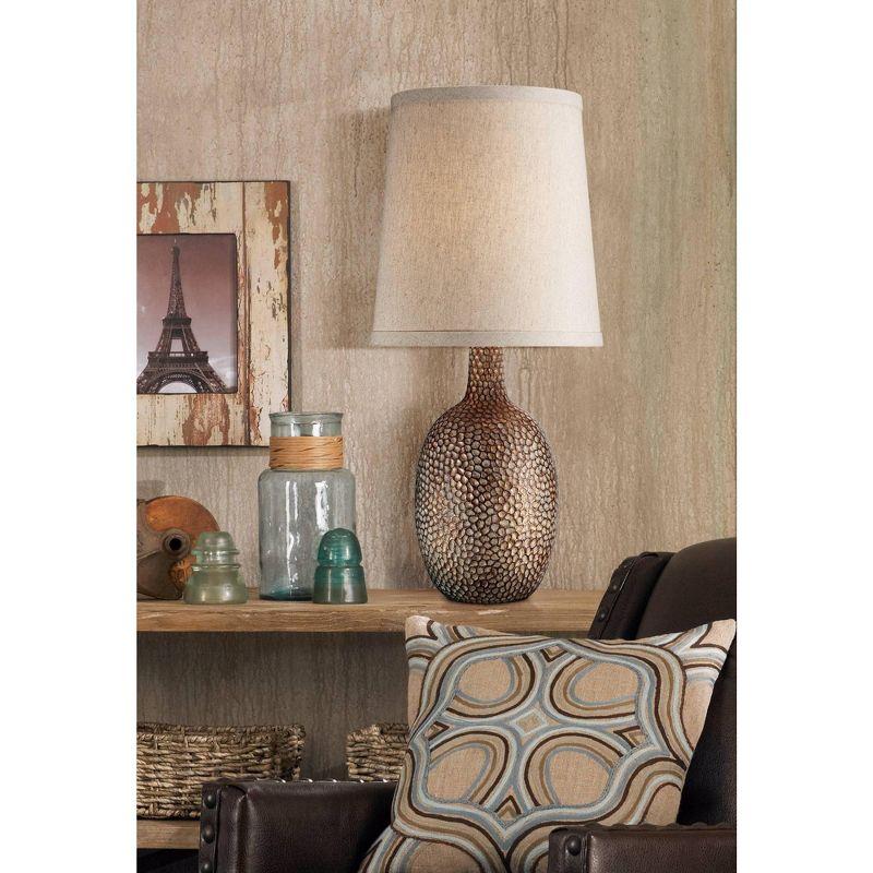 Antique Bronze Hammered Texture Table Lamp with Beige Linen Shade