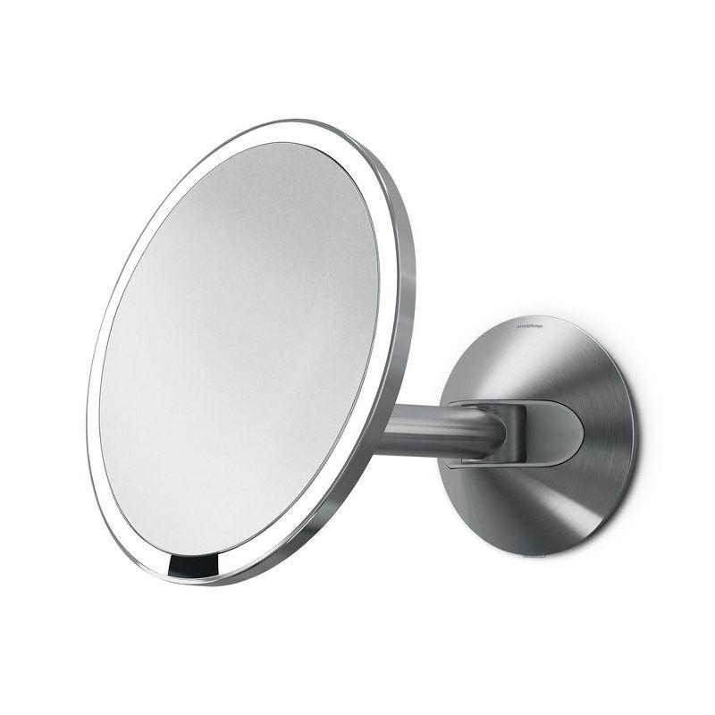 Simplehuman Brushed 8" Round Wall Mount Sensor Makeup Mirror, 5x Magnification, Hard-Wired