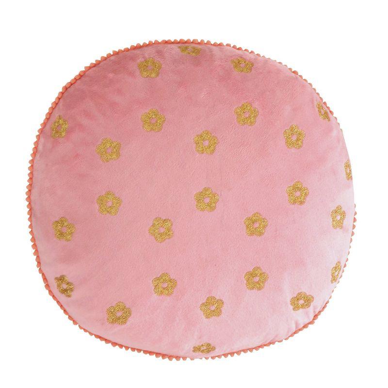 Napali Velvet Embroidered Round Kids' Pillow 16in - Pink and Gold