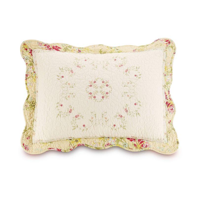 Standard Prairie Bloom Sham Yellow - Mary Jane's Home: Embroidered Cotton Botanical Design, Machine Washable, 140 Thread Count