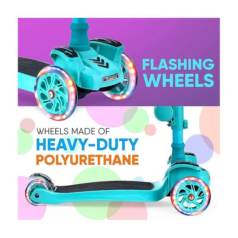 Hurtle ScootKid 3-Wheel Toddler Toy Scooter with LED Lights, Ages 1+, Fold-Out Seat