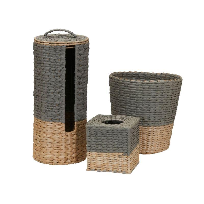 3-Piece Set Wicker Bathroom Accessories, Features Toilet Tissue Stand, Wastebasket and Tissue Box Cover, Wicker Material, Natural and Gray