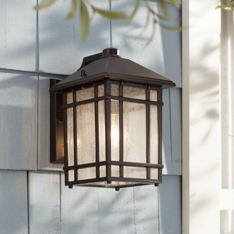 Kathy Ireland Sierra Craftsman Mission Outdoor Wall Light Fixture Rubbed Bronze 11" High Frosted Seeded Glass Panels for Post Exterior Barn Deck House