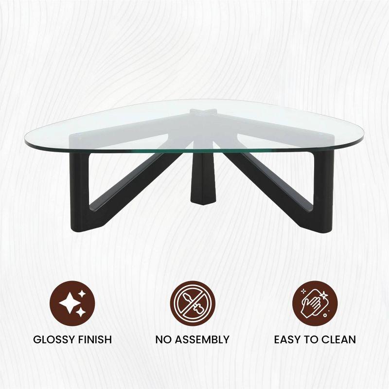 LeisureMod Imperial Collection Triangular Glass Top Coffee Table with Glossy Ash Wood Base for Home, Living Room, Office