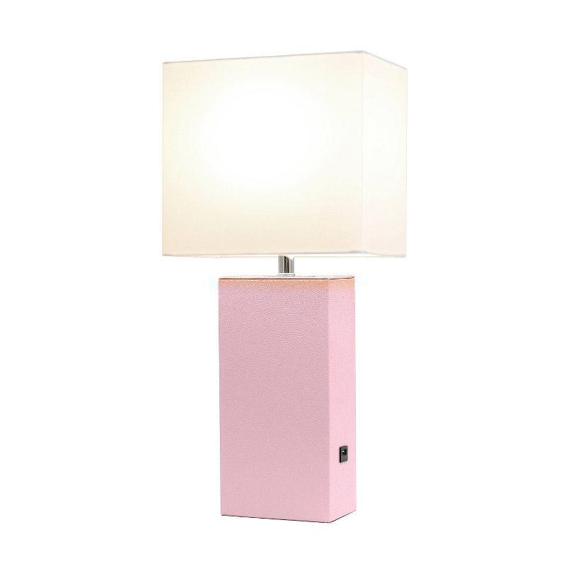 Elegant Designs 21" Modern Leather Wrapped Table Lamp with USB Port and Feit LED (Includes LED Light Bulb) Light Pink