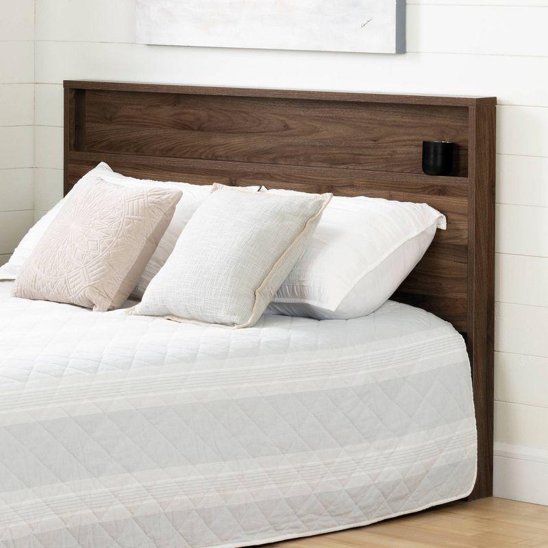 Full/Queen Lensky Headboard Natural Walnut - South Shore: Storage Shelf, Bed Frame Mounted