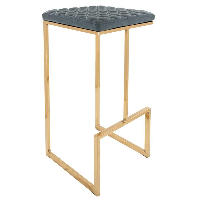 LeisureMod Quincy Modern Quilted Leather Bar Stool – Gold Metal Sled Base Counter Height Chair for Kitchen Island and Counter Seating - Set of 2