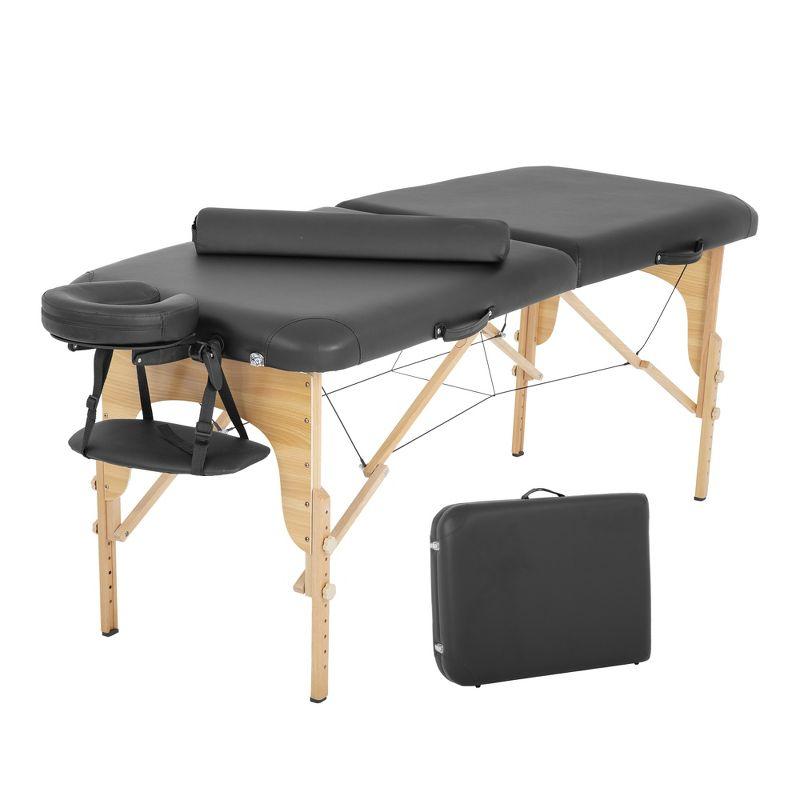 Black Adjustable Portable Massage Table with Hardwood Frame