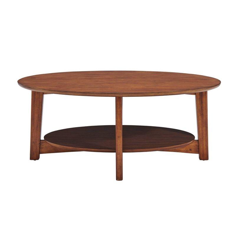 Monterey Oval Mid Century Modern Wood Coffee Table Chestnut: Tapered Legs, Floating Shelf - Alaterre Furniture