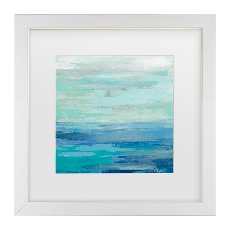 18x18 White Framed Abstract Canvas Print in Blue and Teal