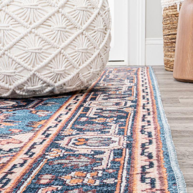 Cirali Bohemian Blue/Beige Medallion 2x8 Washable Runner Rug