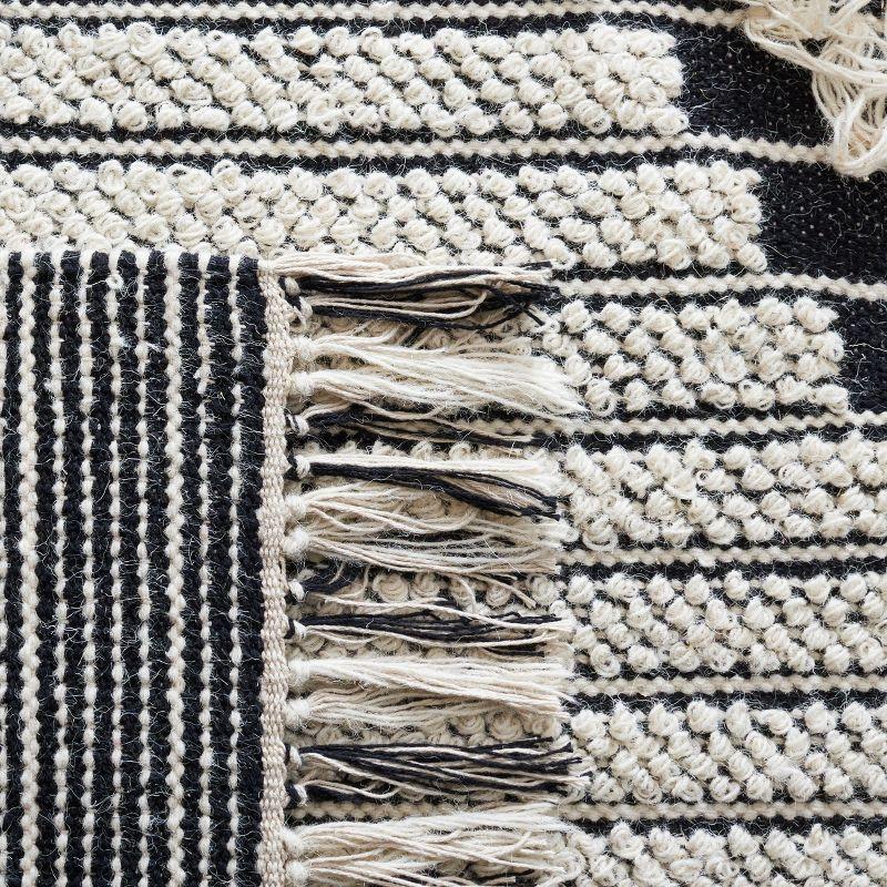 Handwoven Black and Ivory Abstract Wool Square Rug 6' x 6'