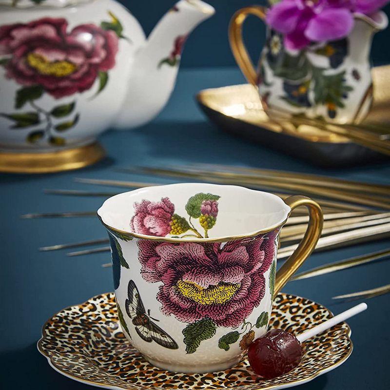 Multicolor Ceramic Teacup and Leopard Print Saucer with Gold Handle