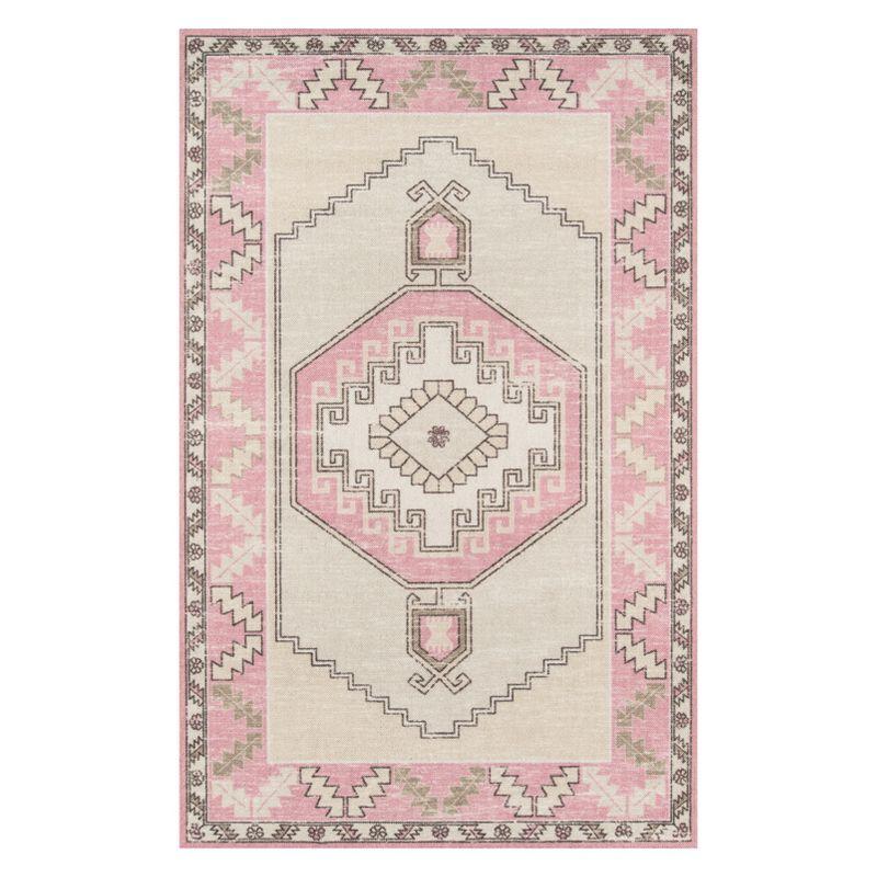 7'9"x9'10" Medallion Loomed Area Rug Pink - Momeni: Traditional Wool & Nylon, Low Pile, Rectangle, Indoor Use