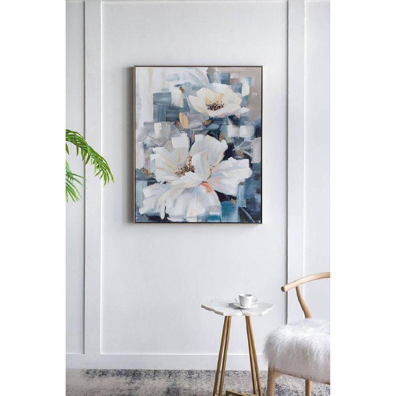 32.5"x40" Blooming Florals Hand Painted Wall Art with Polystyrene Frame - A&B Home: Contemporary Botanical Canvas