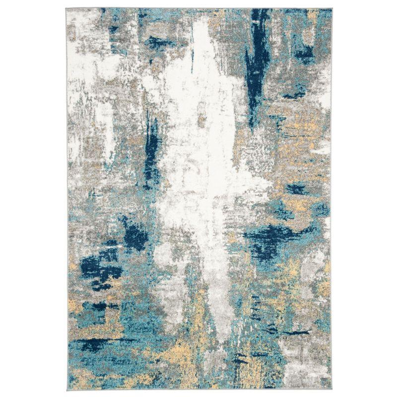 Abstract Grey and Gold Synthetic 3' x 5' Easy-Care Area Rug