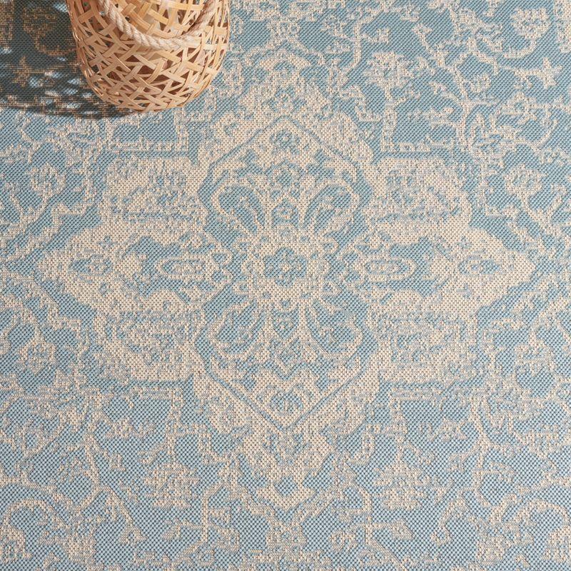 Beach House BHS137 POWER LOOMED Indoor/Outdoor Area Rug - Aqua/Cream - 4'x4' - Safavieh
