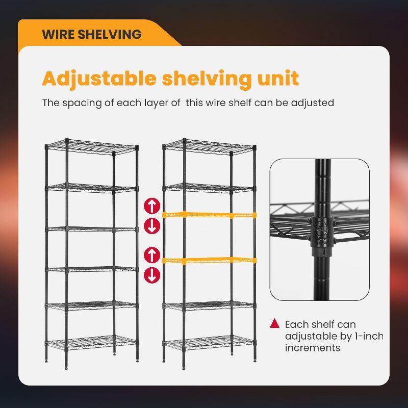 Black Adjustable 6-Tier Metal Wire Shelving Unit