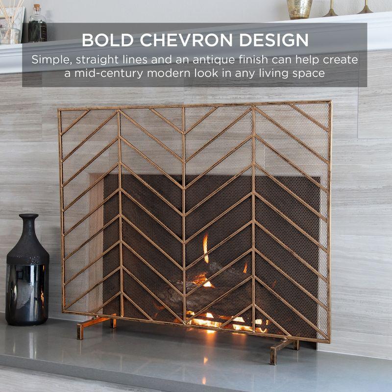 Best Choice Products 38x31in Single Panel Handcrafted Iron Chevron Fireplace Screen w/ Distressed Finish