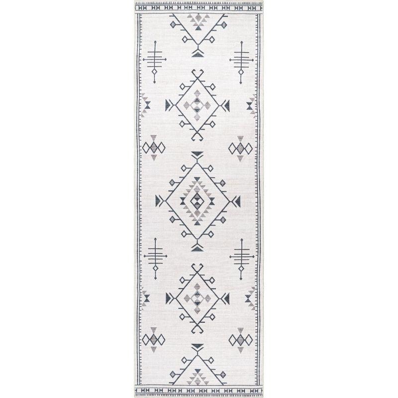 Nuloom Evalyn Diamond 2x6 Machine Washable Runner Indoor Area Rug for Living Room Bedroom Dining Room Entryway Hallway Kitchen, Cream/Ivory
