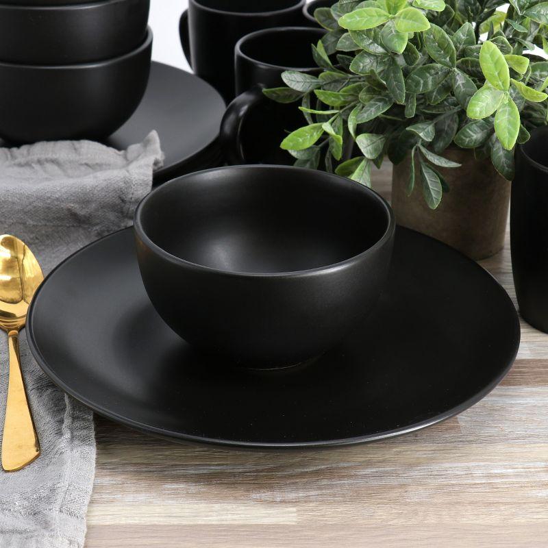 Gibson Home Everyday Plus 12 Piece Round Stoneware Dinnerware Set in Black