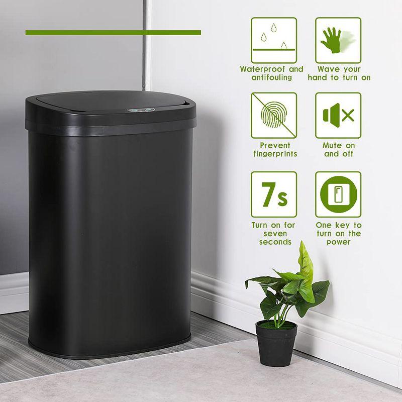 FDW Kitchen Trash Can with Lid, 13 Gallon Automatic Garbage Can for Bathroom Bedroom Home Office 50 Liter Touch Free Stainless Steel Waste Bin,Black