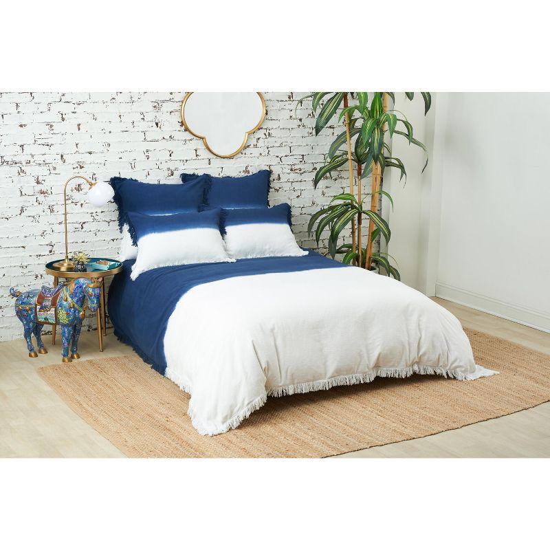 Indigo and White Cotton Queen Bedspread Cover with Fringe