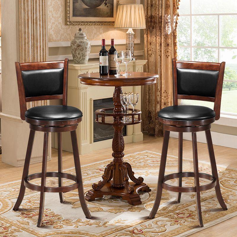 Costway Set of 2 29'' Swivel Bar Height Stool Wood Dining Chair Upholstered Seat Panel Back Espresso