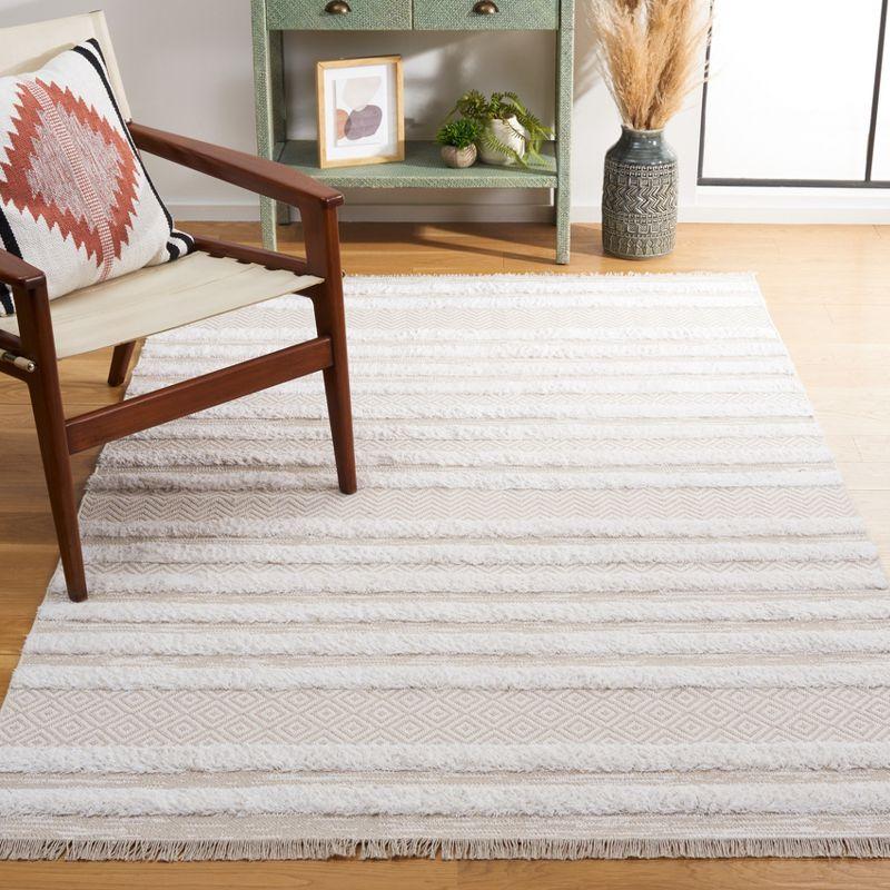 Maggie Boho Chic Beige/Ivory Stripe Synthetic Area Rug - 6'4" Square