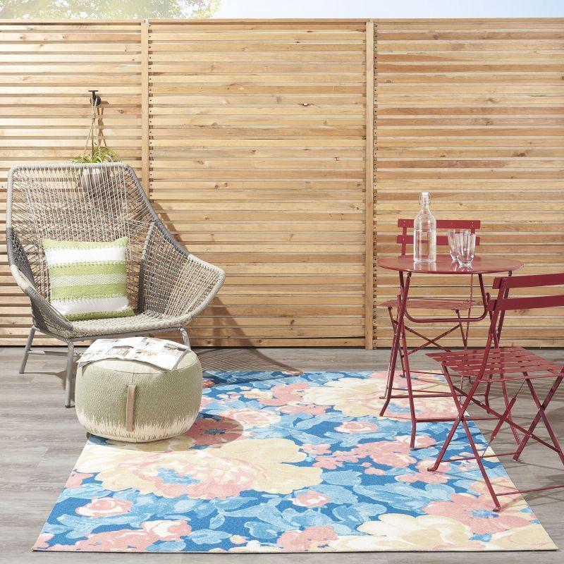 Waverly Floral Blue Outdoor Area Rug