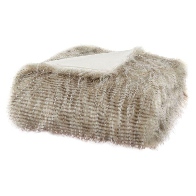 50"x60" Adelaide Faux Fur Throw Blanket Natural - Madison Park: Luxurious, Soft, Hypoallergenic