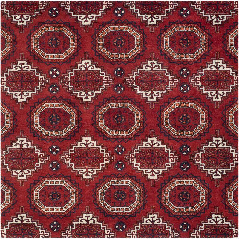 Handmade Tufted Red Wool Square Area Rug - 7' x 7'