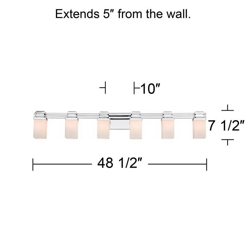 Possini Euro Design Modern Wall Light Chrome Hardwire 48 1/2" 6-Light Fixture Etched White Opal Glass Shade for Bedroom Bathroom Vanity Living Room