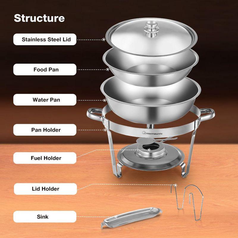 Warmounts 5QT  4-Pack Round Chafing Dish Buffet Set Food Warmer with Glass Lids & Holders