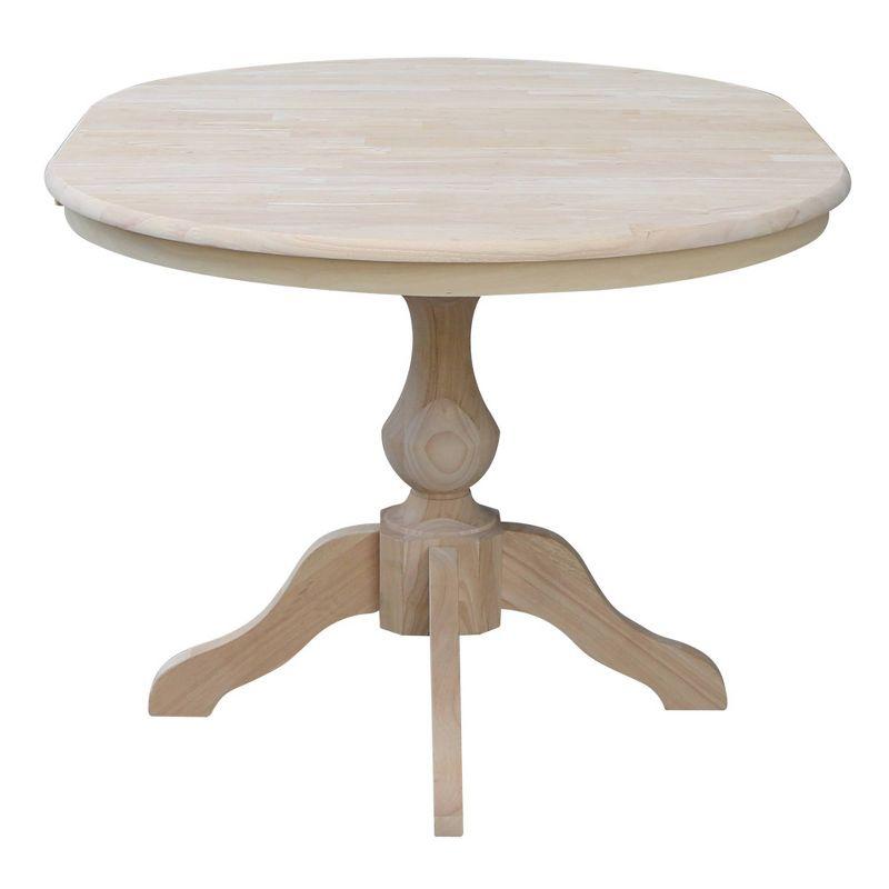 36" Kent Round Top Pedestal Dining Table with 12" Leaf Unfinished - International Concepts: Solid Wood, Expandable
