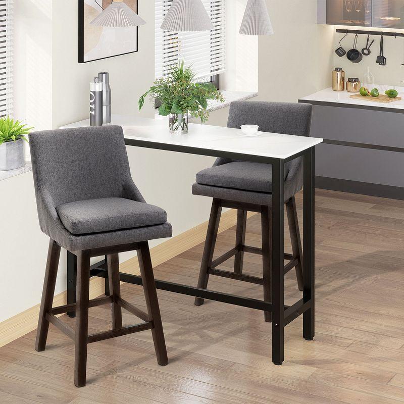 HOMCOM 28" Set of 2 Swivel Bar Height Bar Stools, Armless Upholstered Barstools Chairs with Soft Padding Cushion and Wood Legs