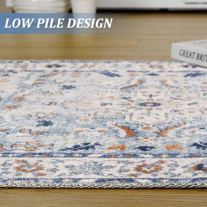 9x12 Area Rug Vintage Medallion Distressed Rug Machine Washable Area Rugs for Living Room Non-Slip Stain Resistant Accent Rug, Blue